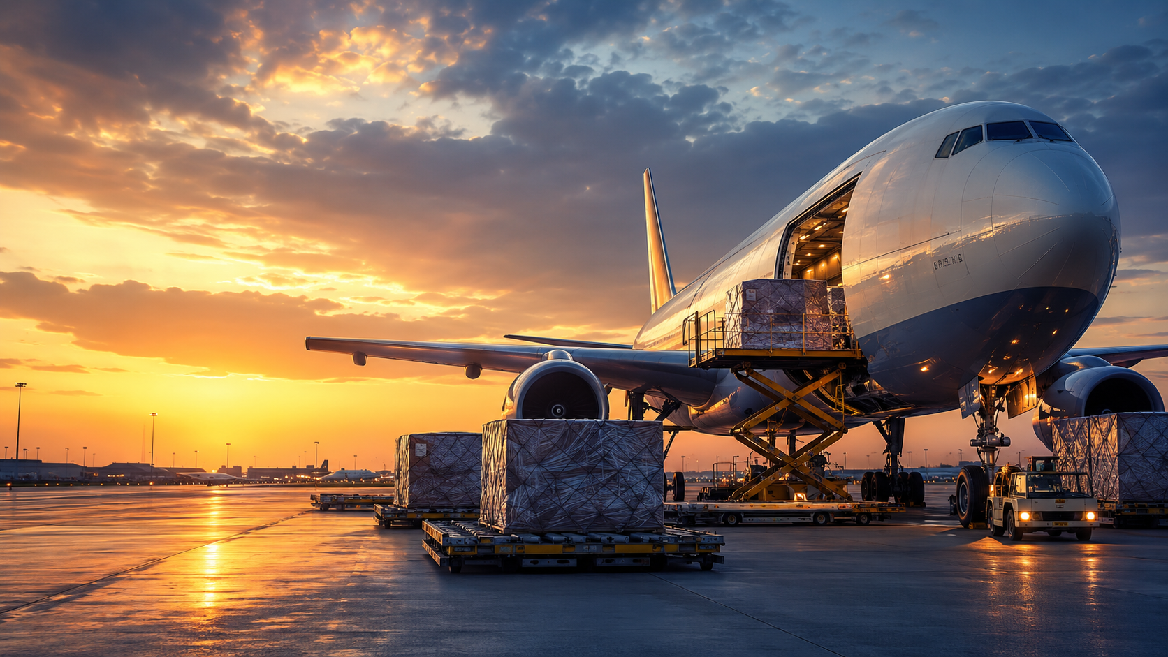 Cargo aircraft on apron